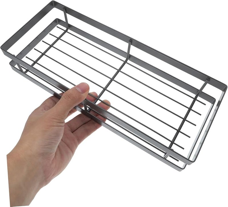 Gun Grey Metal Wall Mount Spice Rack Self Adhesive Floating Shelf Organizer - Image 3
